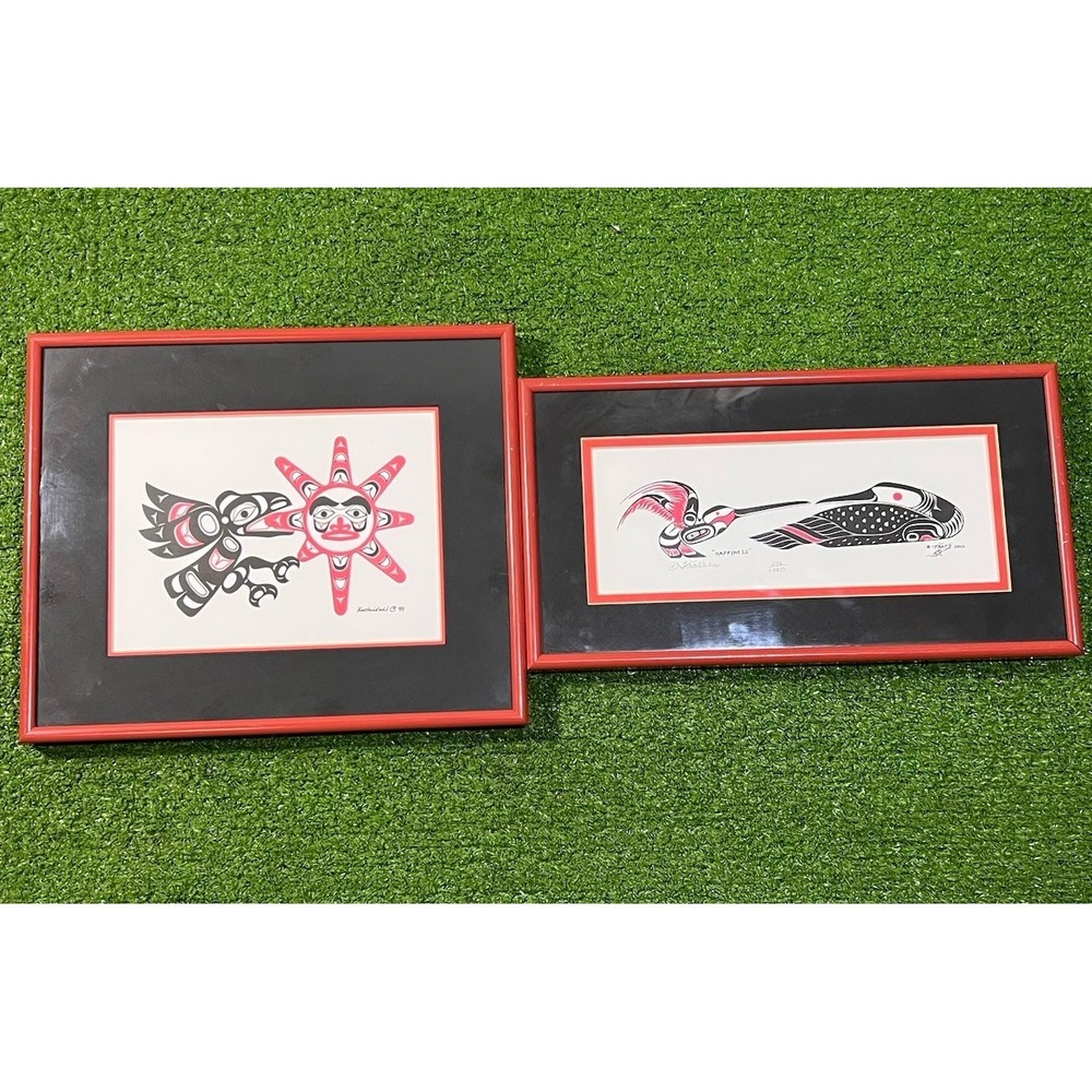 Taats "Happiness" Framed Alaska Native Tlingit Haida Print Set Red Signed‎ /1000